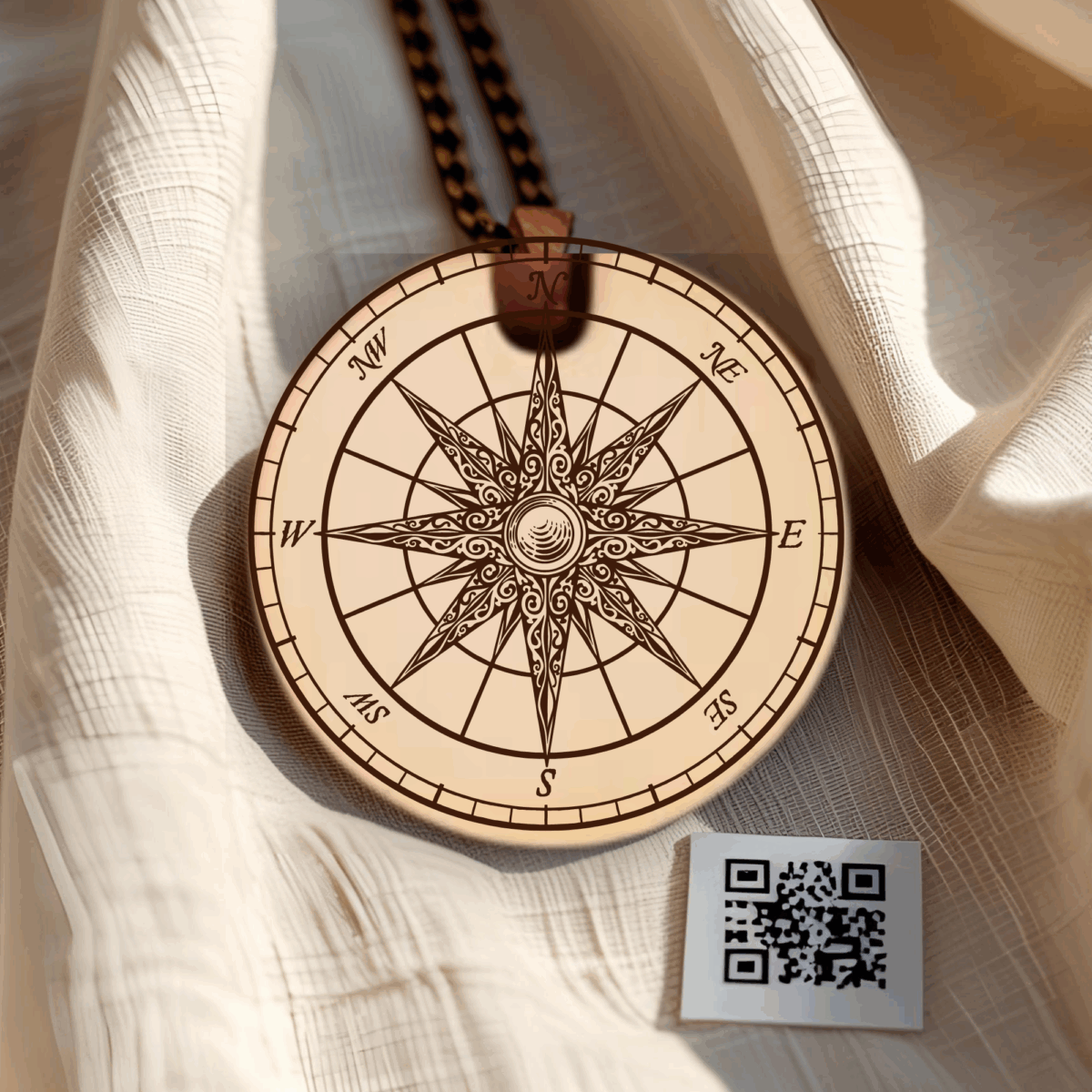 Pendentif boussole gravée – QR code message secret ou chanson personnalisée – Image 6
