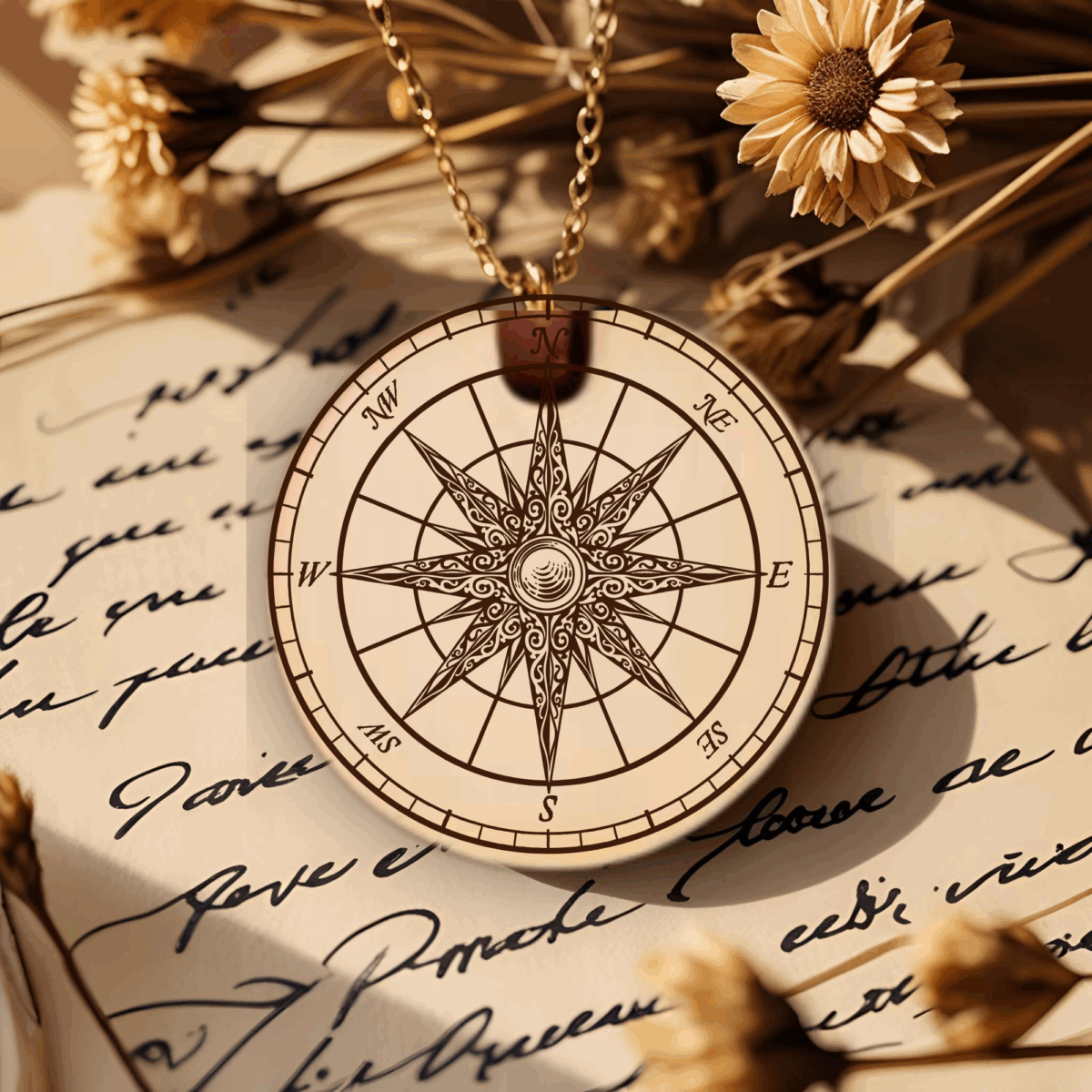 Pendentif boussole gravée – QR code message secret ou chanson personnalisée – Image 5