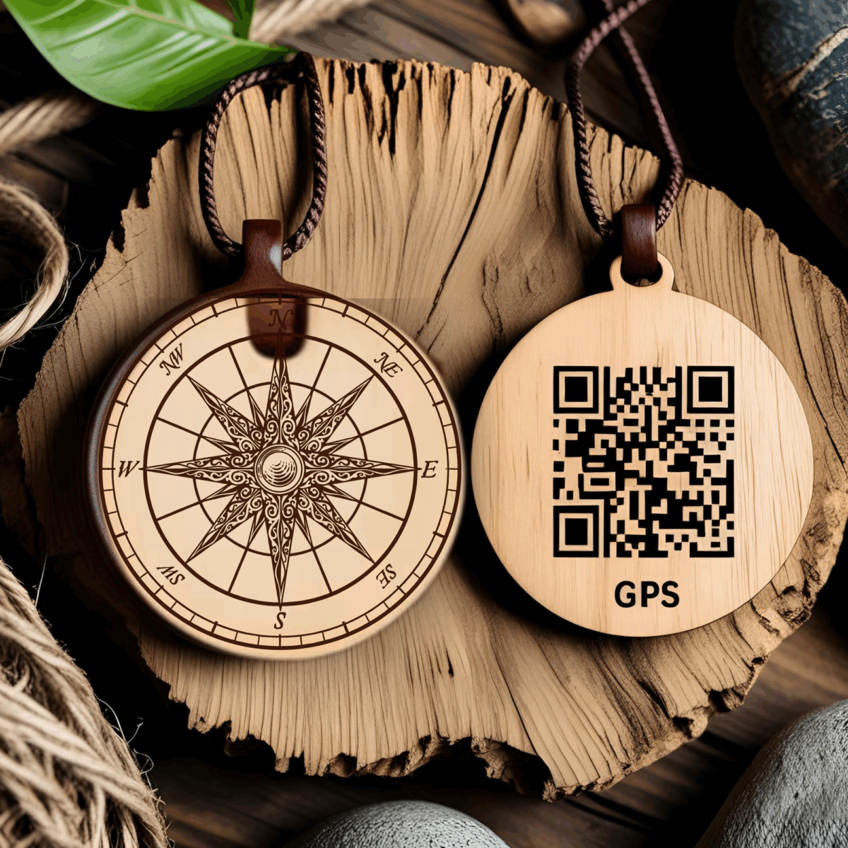 Pendentif boussole gravée – QR code message secret ou chanson personnalisée – Image 4