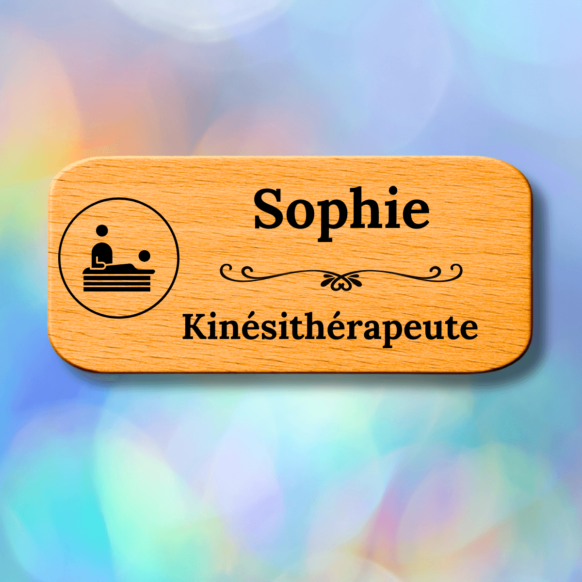 Badges en bois personnalisés - Kiné